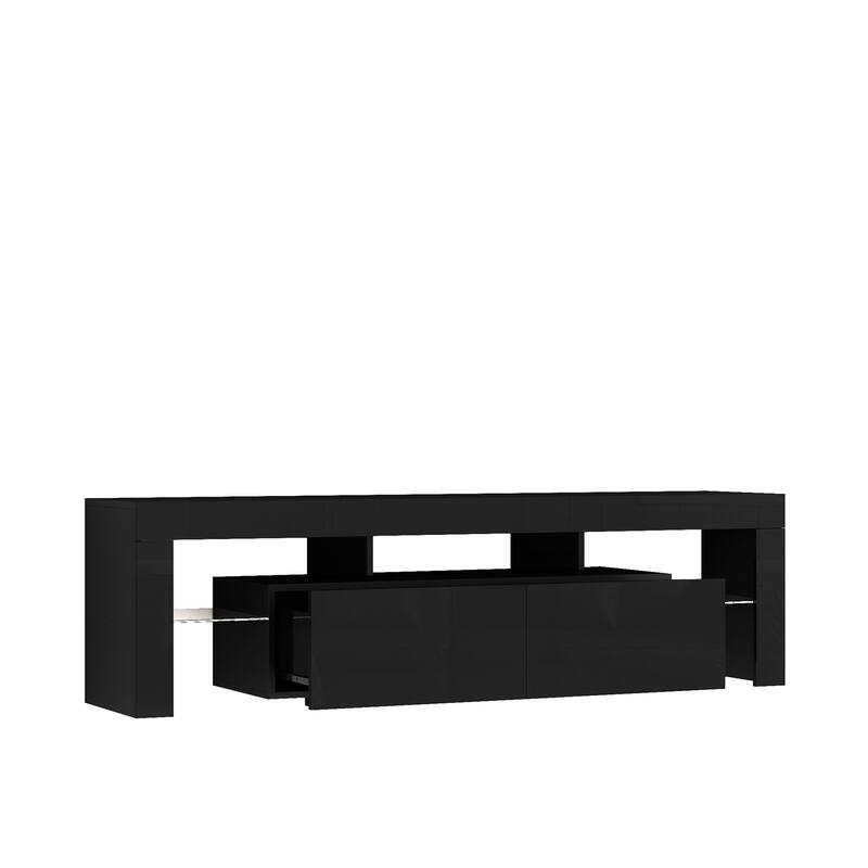 High Gloss TV Stand for TVs up to 65'', Entertainment Center w/ Glass Shelf Modern TV Console w/ Storage Drawers for Living Room