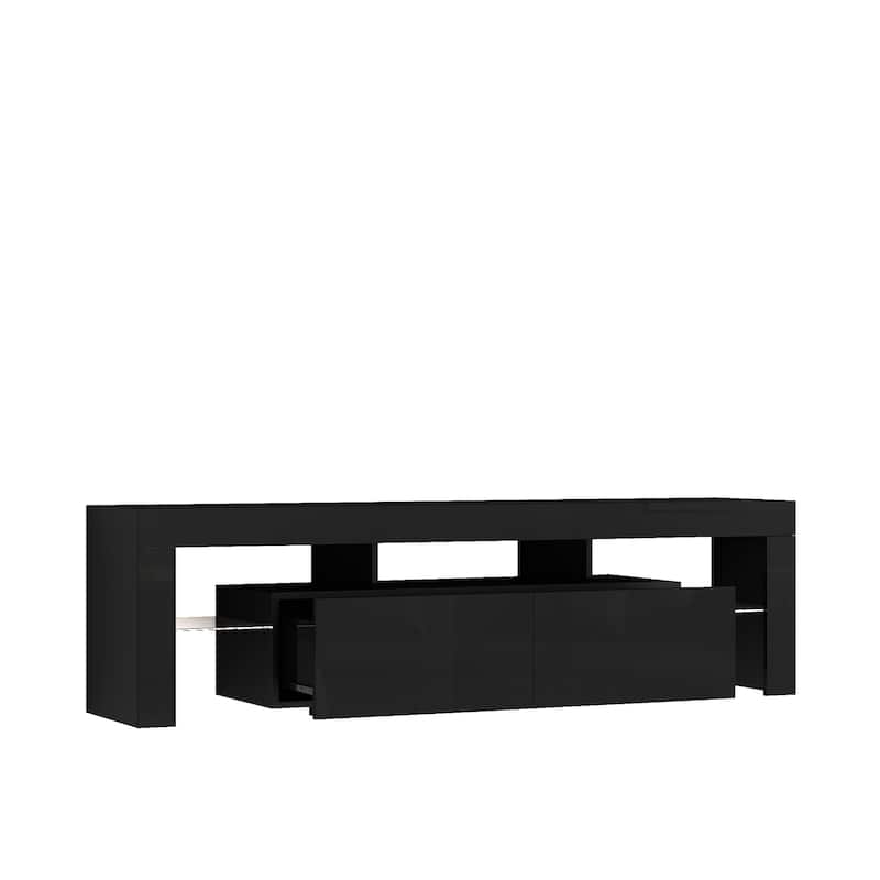 High gloss TV Stand with LED Lights for TVs up to 65'', Modern TV Console with Storage Cabinets for Living Room