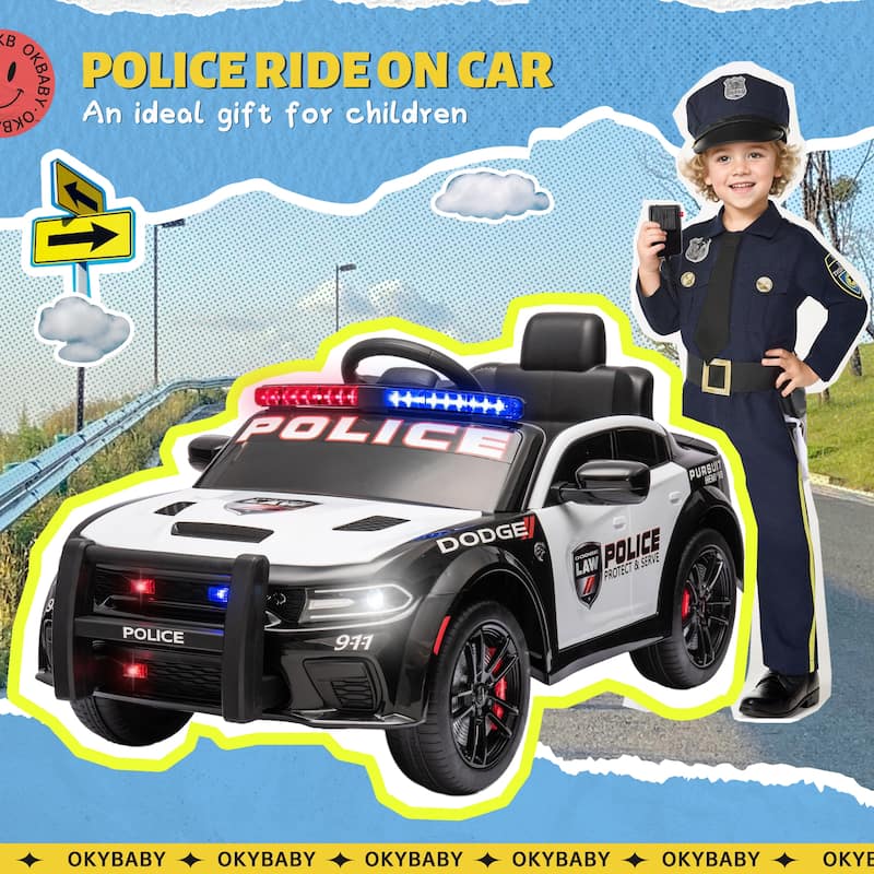12v Kids ride on police car W/Parents Remote Control,anti-collision bar,Front& top and Four wheel suspension
