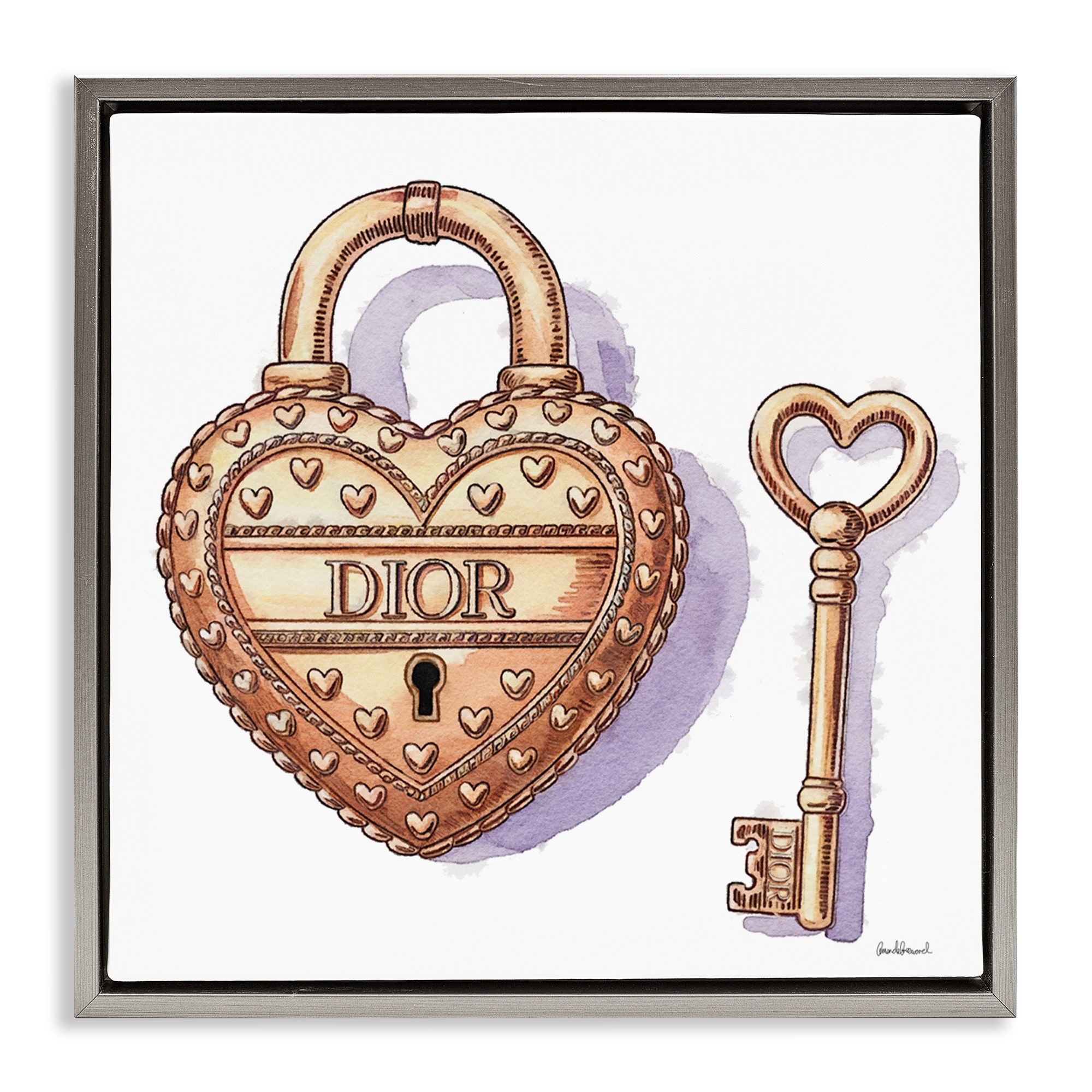Stupell Glam Lock and Key Framed Floater Canvas Wall Art Design By Amanda Greenwood