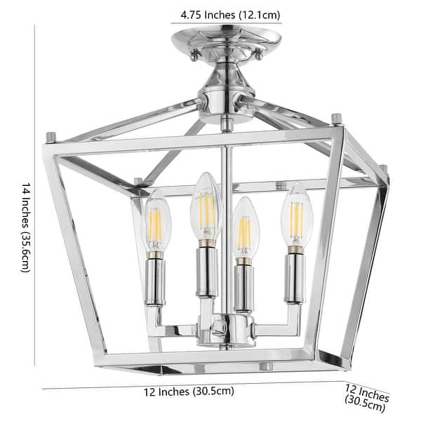 dimension image slide 2 of 3, Milton Mini Lantern 4-Light Iron Modern Farmhouse LED Flush Mount, by JONATHAN Y