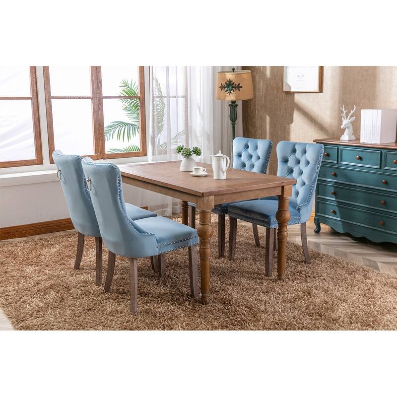 Tufted Velvet Dining Chairs with Nailhead Trim (Set of 2)
