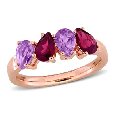 Miadora 1 1/2ct TGW Amethyst and Rhodolite 4-Stone Ring in Rose Plated Sterling Silver