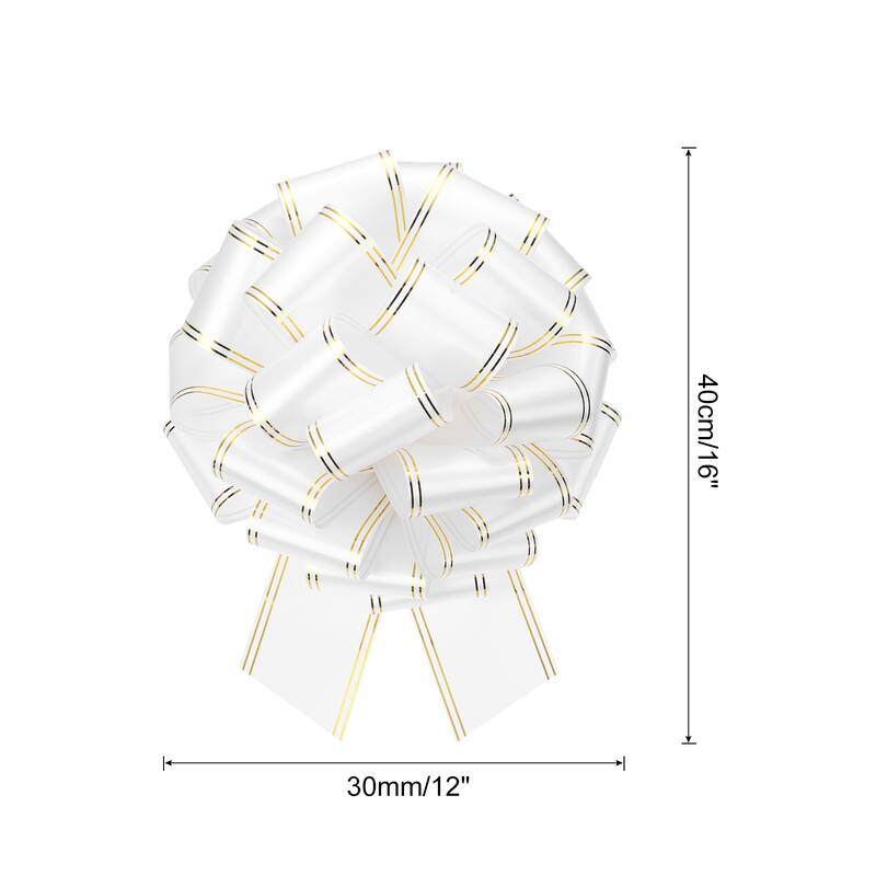 12 Inch Giant Large Pull Bow Big Metallic Car Bows Ribbon w Gold Edge - White - 12 Inch