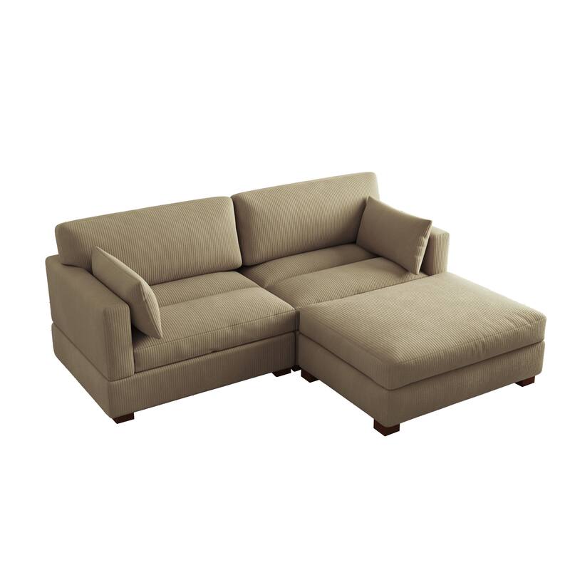 85in.W Corduroy Modular 3-Piece L-Shaped Sectional Sofa with Ottoman
