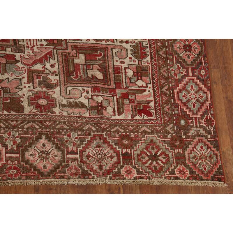 Red Geometric Heriz Persian Vintage Rug Handmade Oriental Wool Carpet - 9'10"x 13'3"
