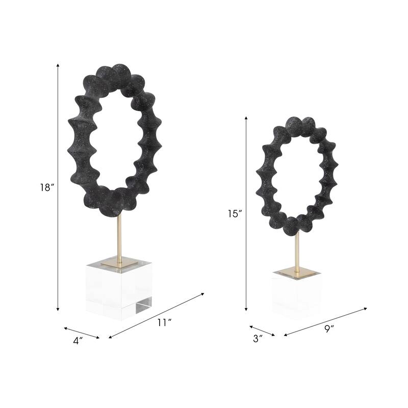 Sagebrook Home 15/18" Black Operose Statuary, Decorative Objects, Set of 2 - 11" x 4" x 18"