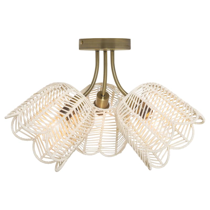 Echo River of Goods Gold and White Rattan and Metal Trio-Shade 18-Inch Ceiling Light - 18" x 18" x 11.5" - 18" x 18" x 11.5" - White/Gold