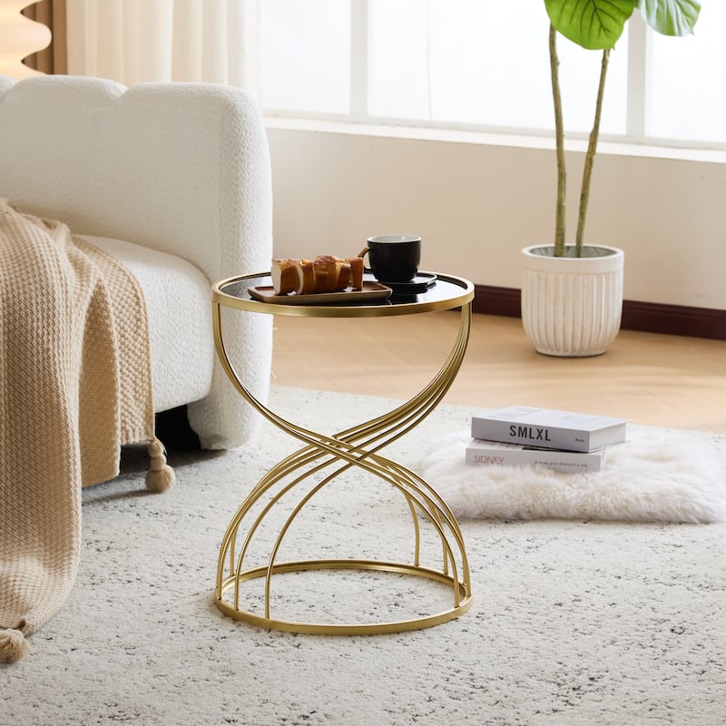 Modern Side table [Golden Metal Frame+Black MIirror Top]