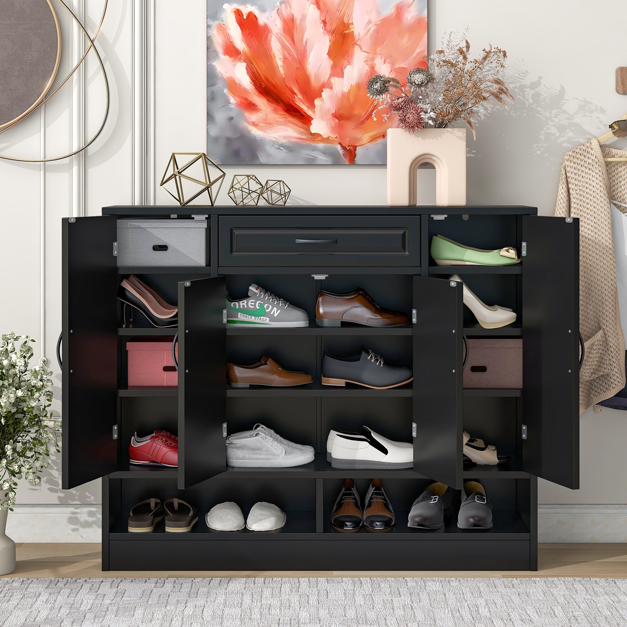 Shoe Cabinet with Adjustable Shelves, Shoe Storage Organizer with