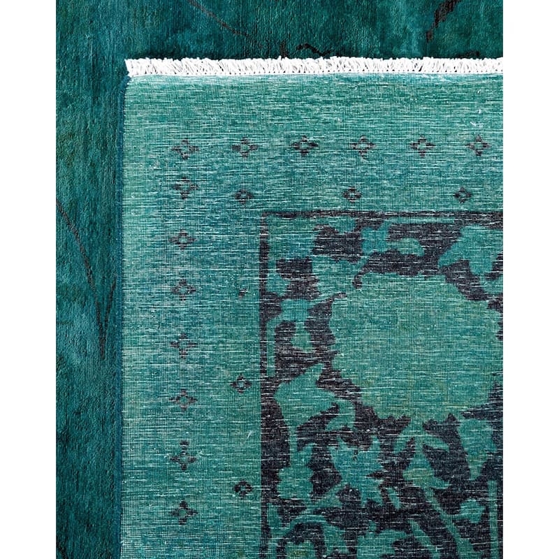 Overdyed, One-of-a-Kind Hand-Knotted Area Rug - Green - 9' 1" x 12' 2"