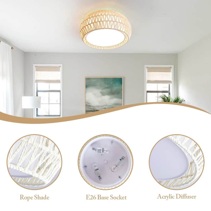 MLiAN 15.7" 3-Light Indoor Rope Flush Mount Ceiling Light
