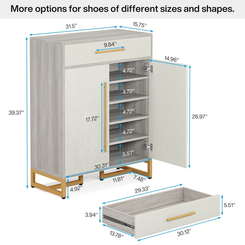 20-Pair Shoe Storage Cabinet with Drawer for Entryway - 31.5"L x 15.75"W x 39.37"H