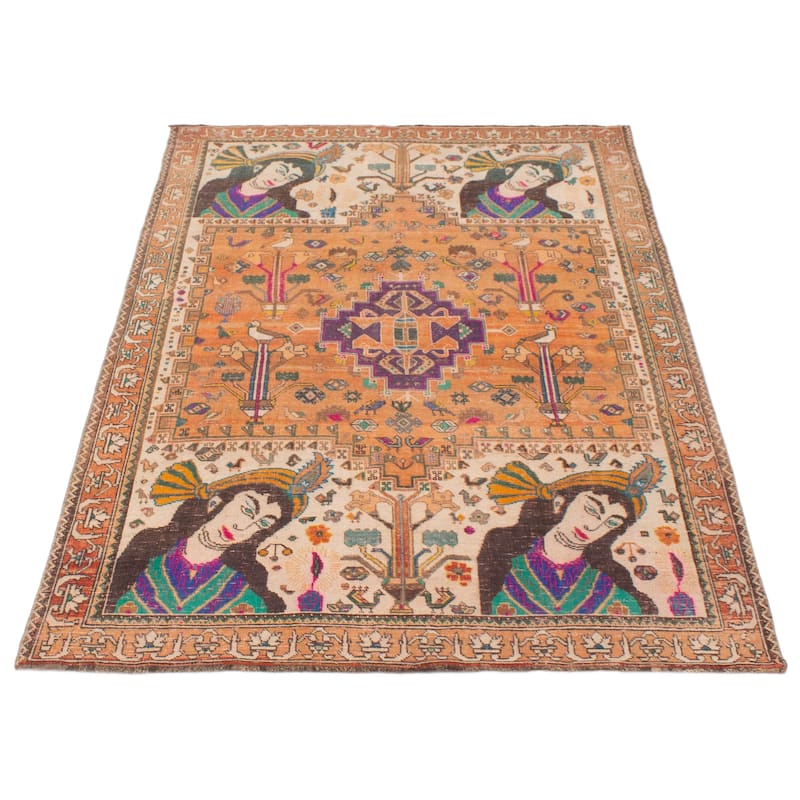 ECARPETGALLERY Hand-knotted Anatolian Vintage Orange Wool Rug - 5'4 x 8'0