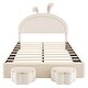 preview thumbnail 26 of 42, Velvet Upholstered Rabbit-Shape Princess Bed, Cute Platform Bed w2 Storage Stools & Headboard & Footboard for Kids
