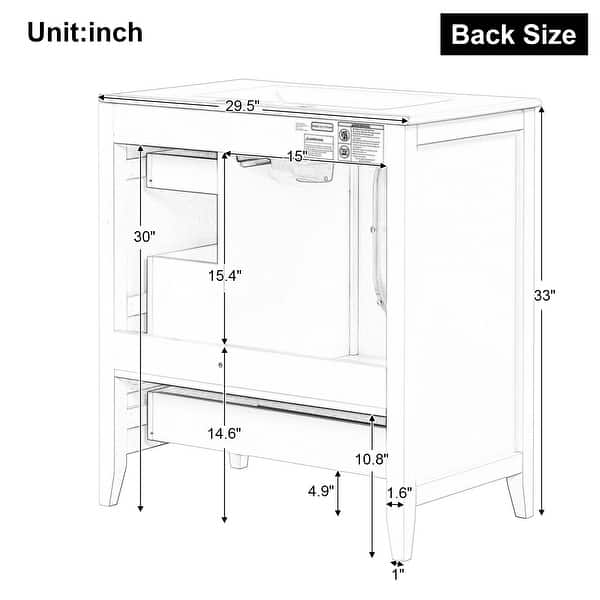 dimension image slide 0 of 2, 30" Bathroom Vanity with Sink, Bathroom Vanity Cabinet with Three Drawers and Door, Solid Wood and MDF