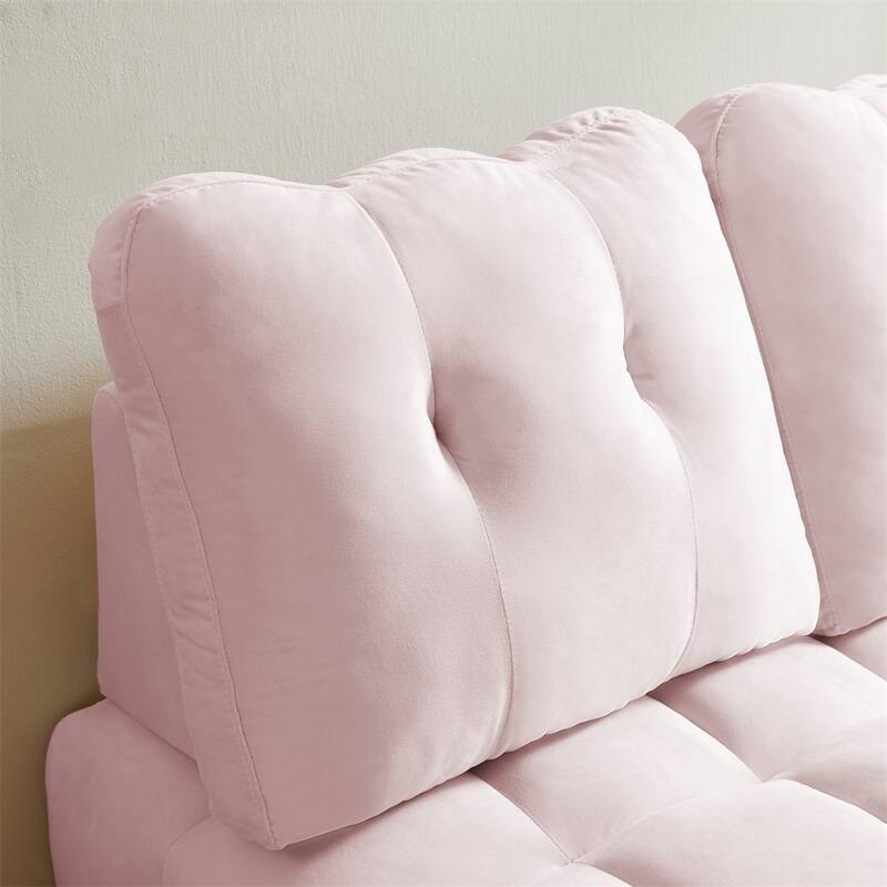 Velvet Pull Out Sofa with Removable Backrest,USB Port and Phone Stand