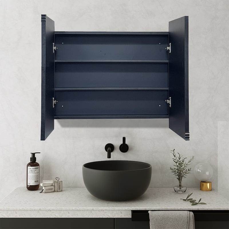 26x30 in Black Metal Framed Wall Mount or Recessed Bathroom Medicine Cabinet with Mirror