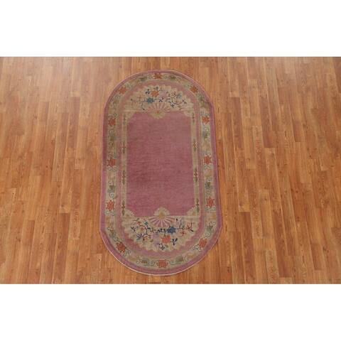 Bordered Art Deco Chinese Oriental Wool Rug Hand-knotted Foyer Carpet - 3'0" x 5'8"