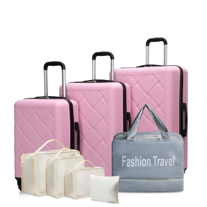 Hardshell Suitcase with Spinner Wheels ABS Luggage Sets 8-Piece Set (20/24/28+portable handbag + 4 pieces storage bag set) - Pink