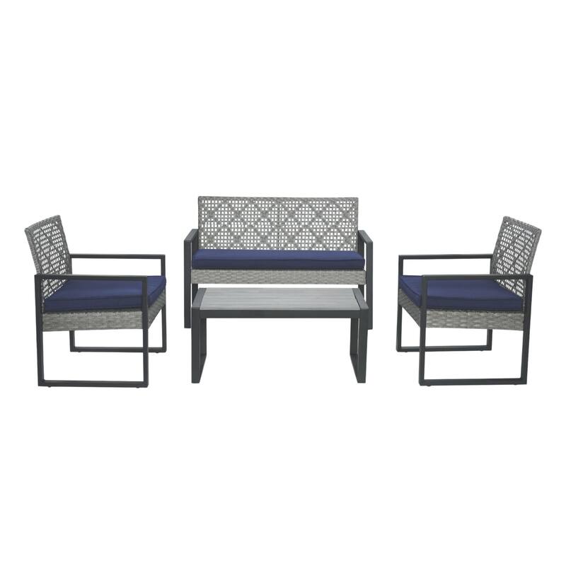 4-Piece Patio Furniture Set with Acacia Wood Table Top - Light Grey