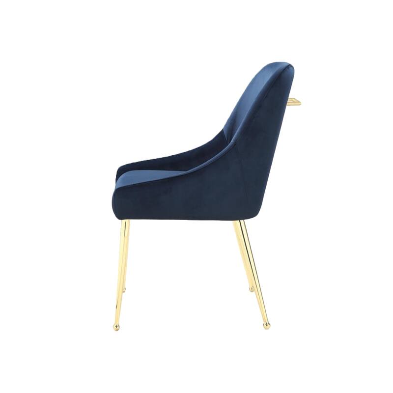 Set of 2 Upholstered Side Chairs with Metal Legs in Dark Ink Blue
