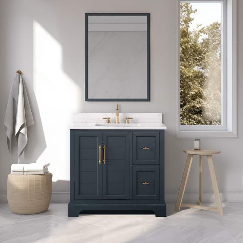 Vanity Art 36" Single Sink Bathroom Vanity with Top & Backsplash - Vintage Spruce Blue