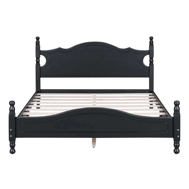 Queen Size Wood Platform Bed Frame,Retro Style Platform Bed with Wooden Slat Support
