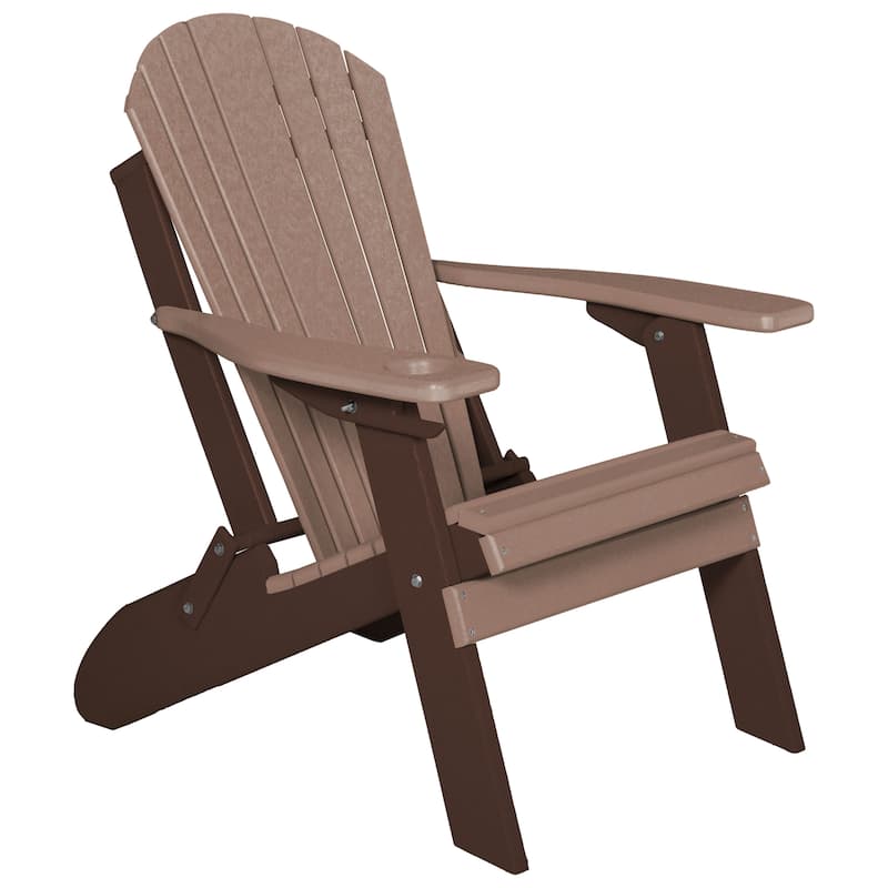 Eagle Collection Poly Folding Adirondack Chair - Weathered Wood & Tudor Brown