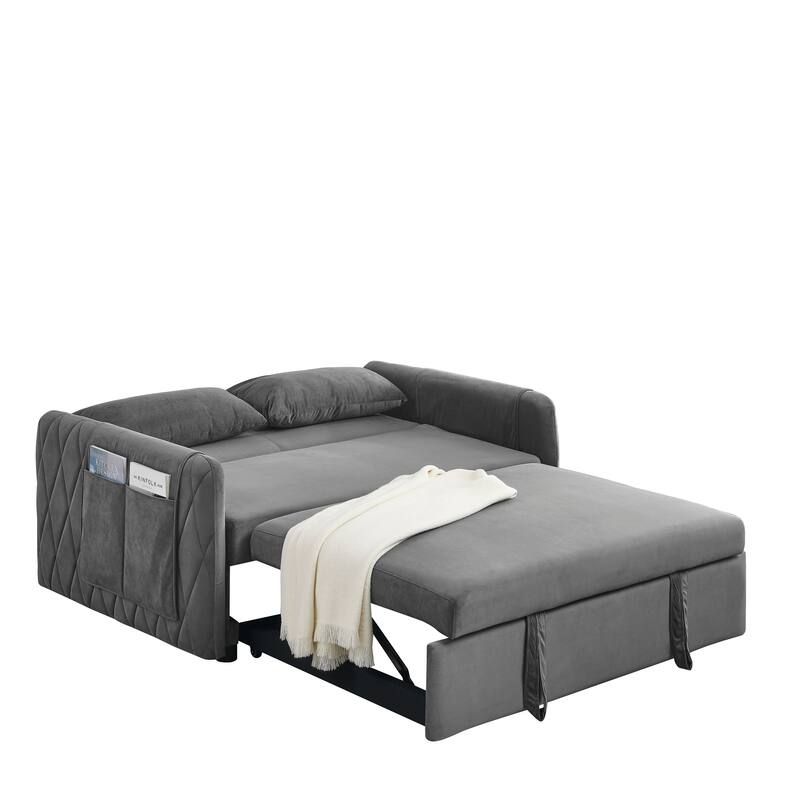 Multifunctional Pull-Out Sofa Bed, Convertible Sleeper Sofa Bed with Storage Bag, Upholstered Armsofa for Bedroom