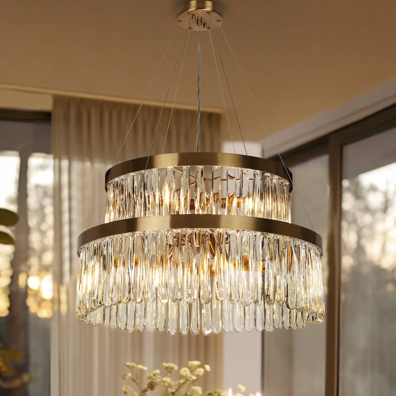 Modern Gold 6-Light Crystal Drum Tiered Chandelier for Living Dining Room Bedroom - 22.5" Dia. x 10.6" H