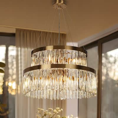 Modern Gold 6-Light Crystal Drum Tiered Chandelier for Living Dining Room Bedroom - 22.5" Dia. x 10.6" H
