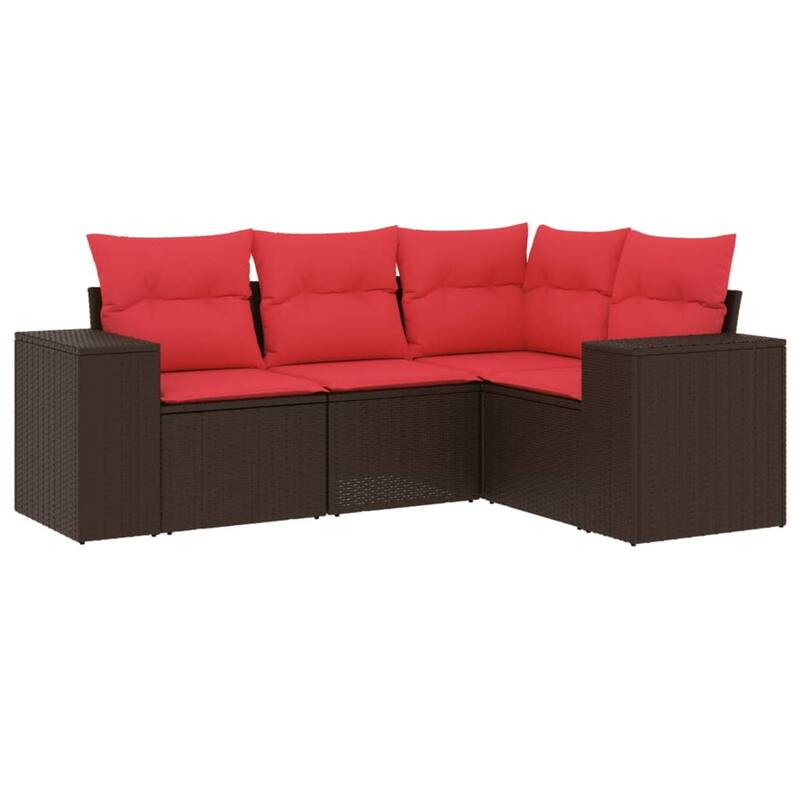 vidaXL 4 Piece Patio Sofa Set with Cushions Grey Poly Rattan - 24.4" x 24.4" x 27.2"