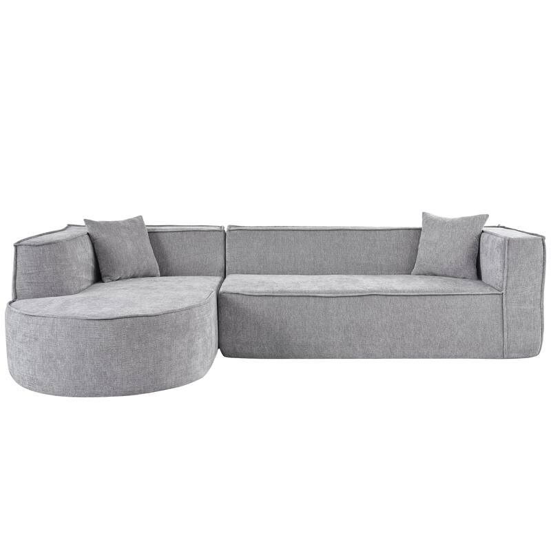 Modern Sectional Sofa, Chenille Modular L-Shape Sofa Couch with 2 Plush Throw Pillows, Curved Sponge Sleeper Couch