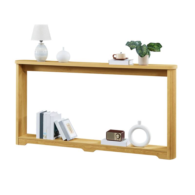 Anmytek 70.1" Sofa Table Console Table Modern Oak Finish Entryway Hallway Accent Storage