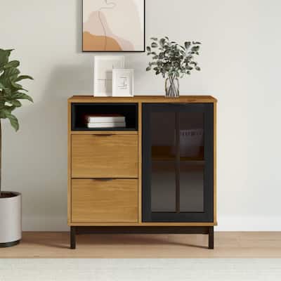 vidaXL Sideboard with Glass Door FLAM 31.5"x15.7"x31.5" Solid Wood Pine - 31.5" x 15.7" x 31.5"