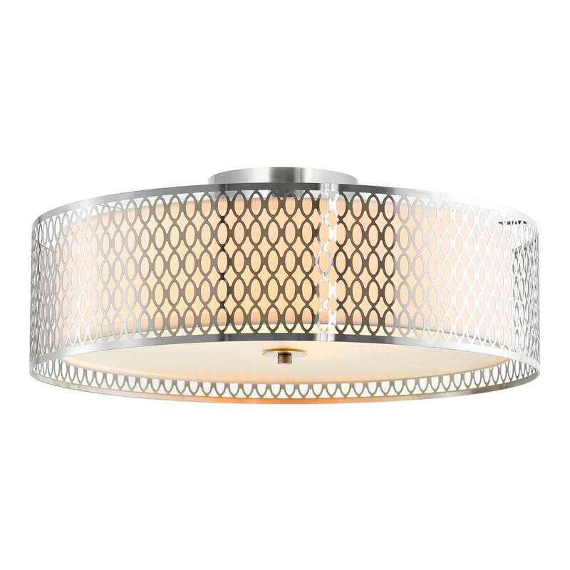 Mikayla 5 Light Drum Shade Flush Mount With Satin Nickel Finish - Satin Nickel - Satin Nickel