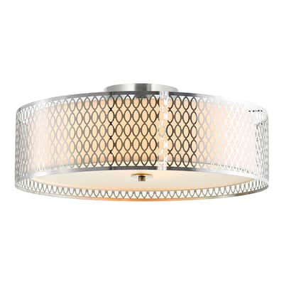 Mikayla 5 Light Drum Shade Flush Mount With Satin Nickel Finish - Satin Nickel