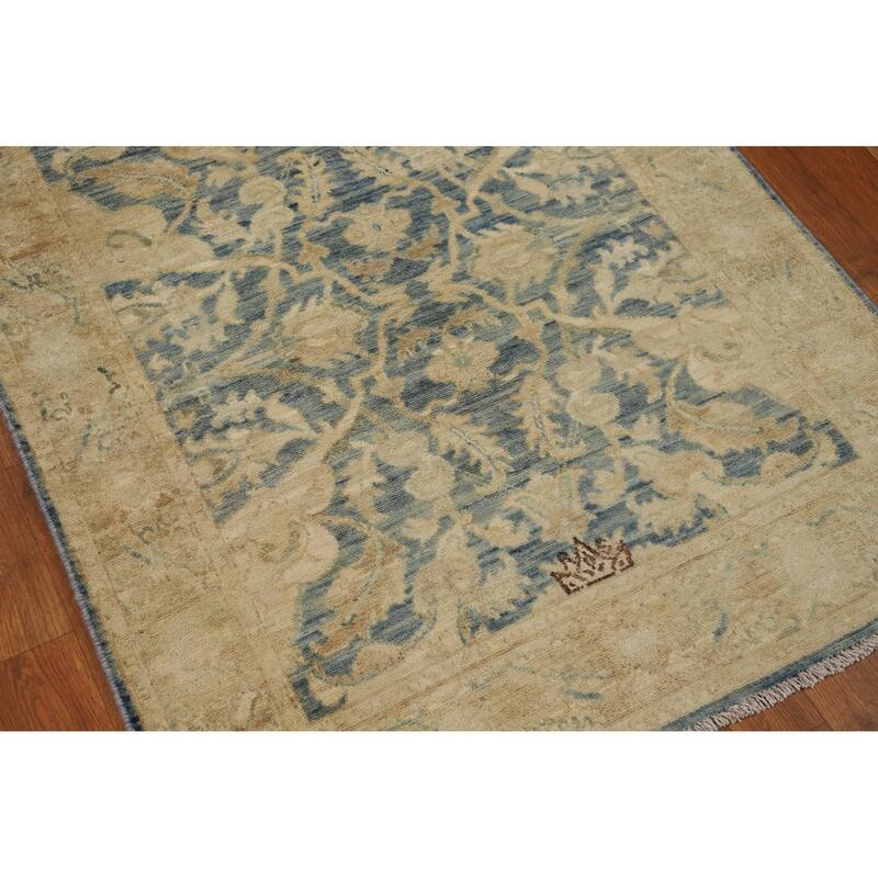 Blue Oushak Turkish Runner Rug Handmade Vegetable Dye Wool Carpet - 3'0"x 10'0"