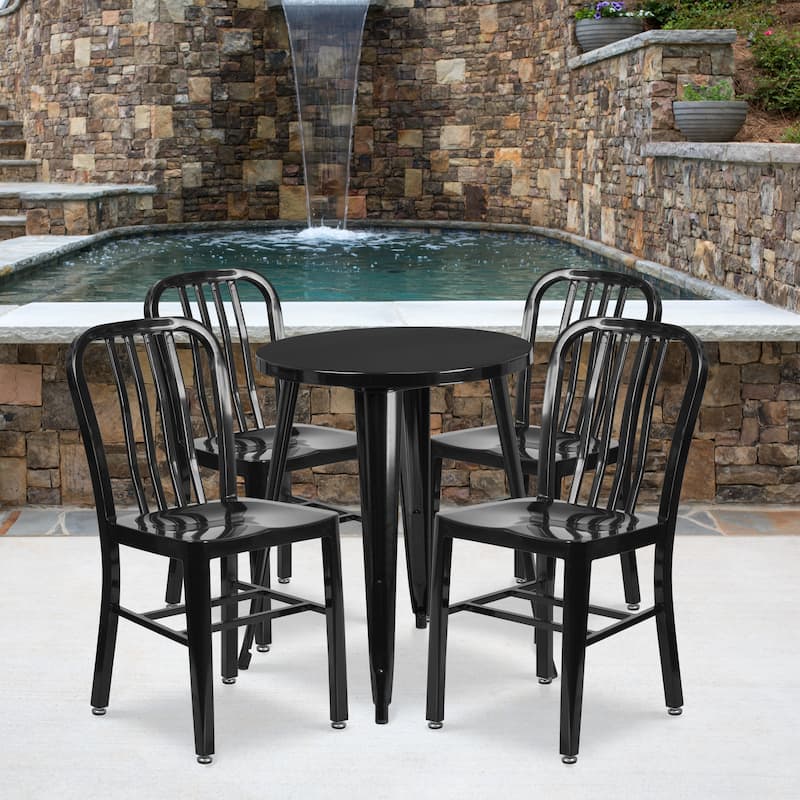 24'' Round Metal Indoor-Outdoor Table Set with 4 Vertical Slat Back Chairs