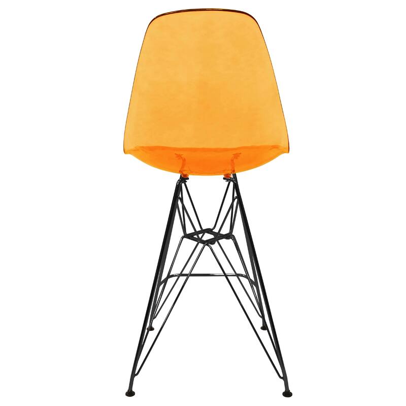 Cresco Acrylic Barstool in Brushed Black Steel Base with Ergonomic Seat, Footrest, & Floor Pads for Kitchen or Home Bar Set of 2