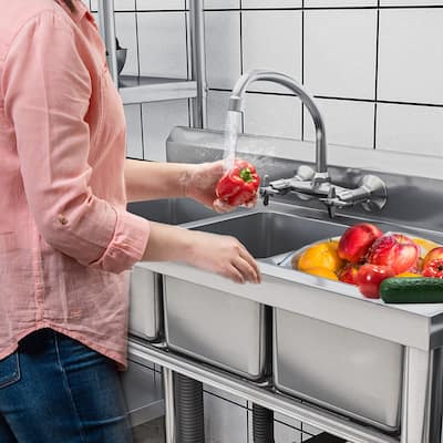 Kitchen Sink Stainless Steel Compartment Bowl Freestanding Commercial Sink