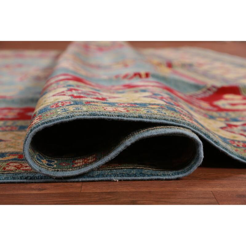 Hand Knotted Oriental 100% Wool Carpet Traditional Geometric Navy Blue & Blues Kazak Area Rug - 16' 3'' X 9' 10''