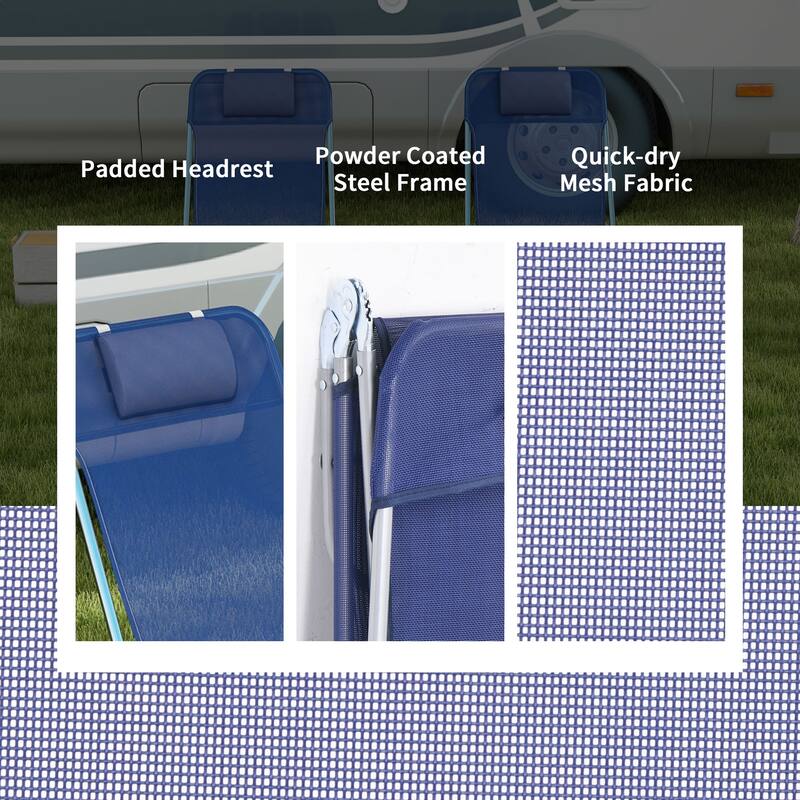 Outsunny 2 Piece Folding Chaise Lounge Chairs, Pool Sun Tanning Chairs, Outdoor Lounge Chairs with 6-Position Reclining Back