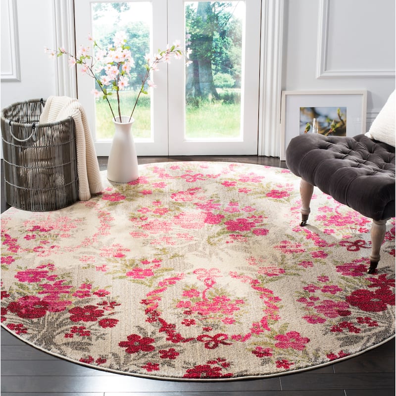 SAFAVIEH Monaco Ekea Floral Rug - 6'7" Round - Ivory/Pink