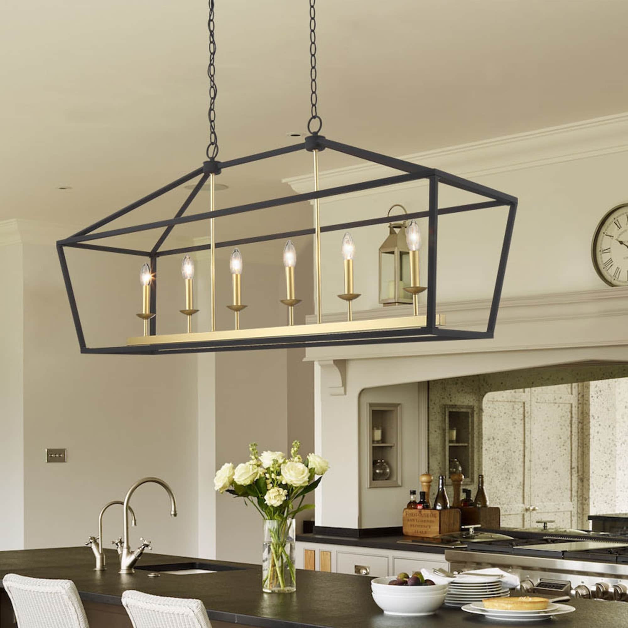 Acroma Mid-century Modern 6-light Rectangle Kitchen Island Lights Lantern Candle Chandelier - 49 inches