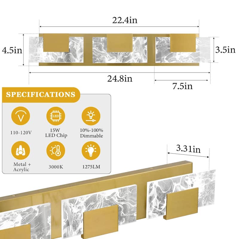 Modern Bathroom Vanity Light LED Dimmable Wall Sconce with UL Certified - 16 inches and above