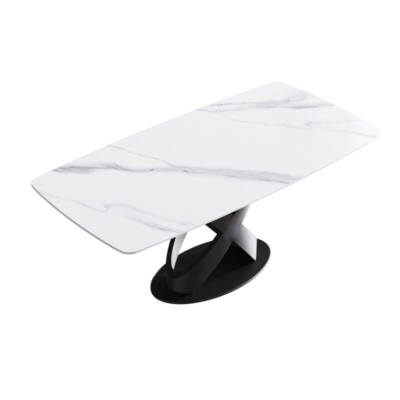 71" Rectangular Dining Table,Sintered Stone Tabletop Carbon Steel Legs