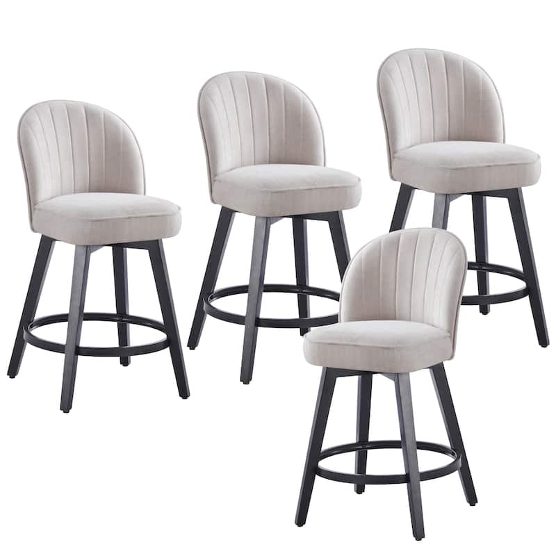 HOMYKA Swivel Bar Stool with Wood Legs Set of 4 - Beige-Black Leg