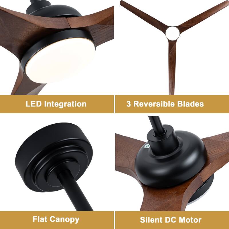 Cusp Barn 72" Outdoor/Indoor Large Black Ceiling Fan with Lights and Remote, Farmhouse Reversible DC Motor Wood Ceiling Fan